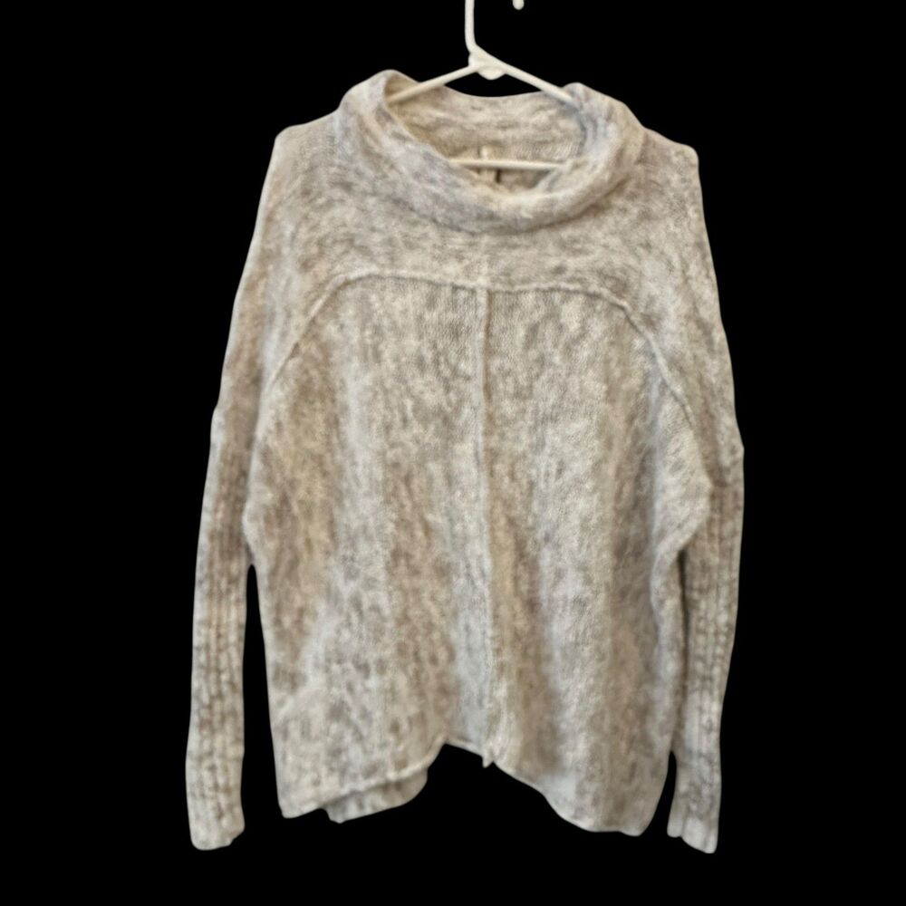 Free People Grey and White Oversized Pullover Cowl Neck Sweater Cotton Size S
